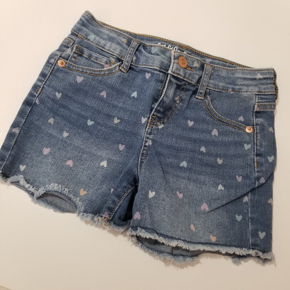 Cat and Jack little girl heart print denim shorts  size M (8) (F20)